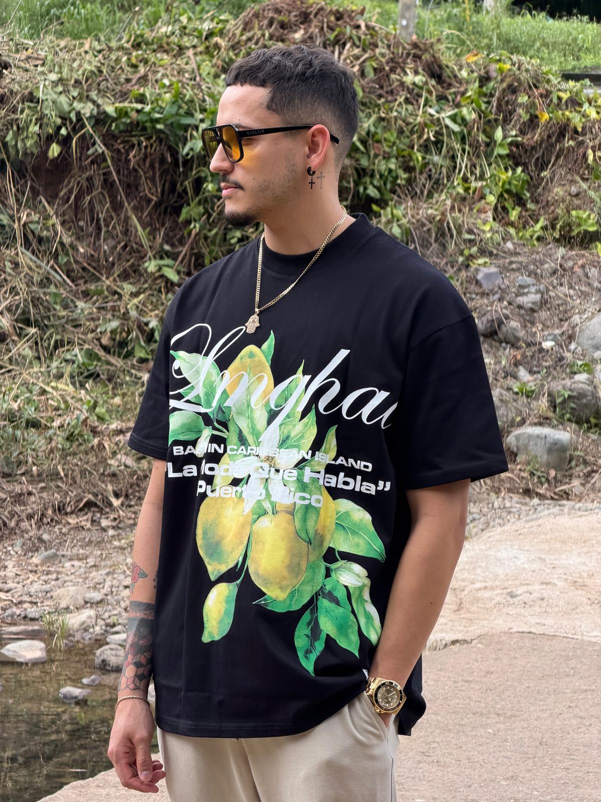 "Citrus Essence” Black Oversized T-Shirt